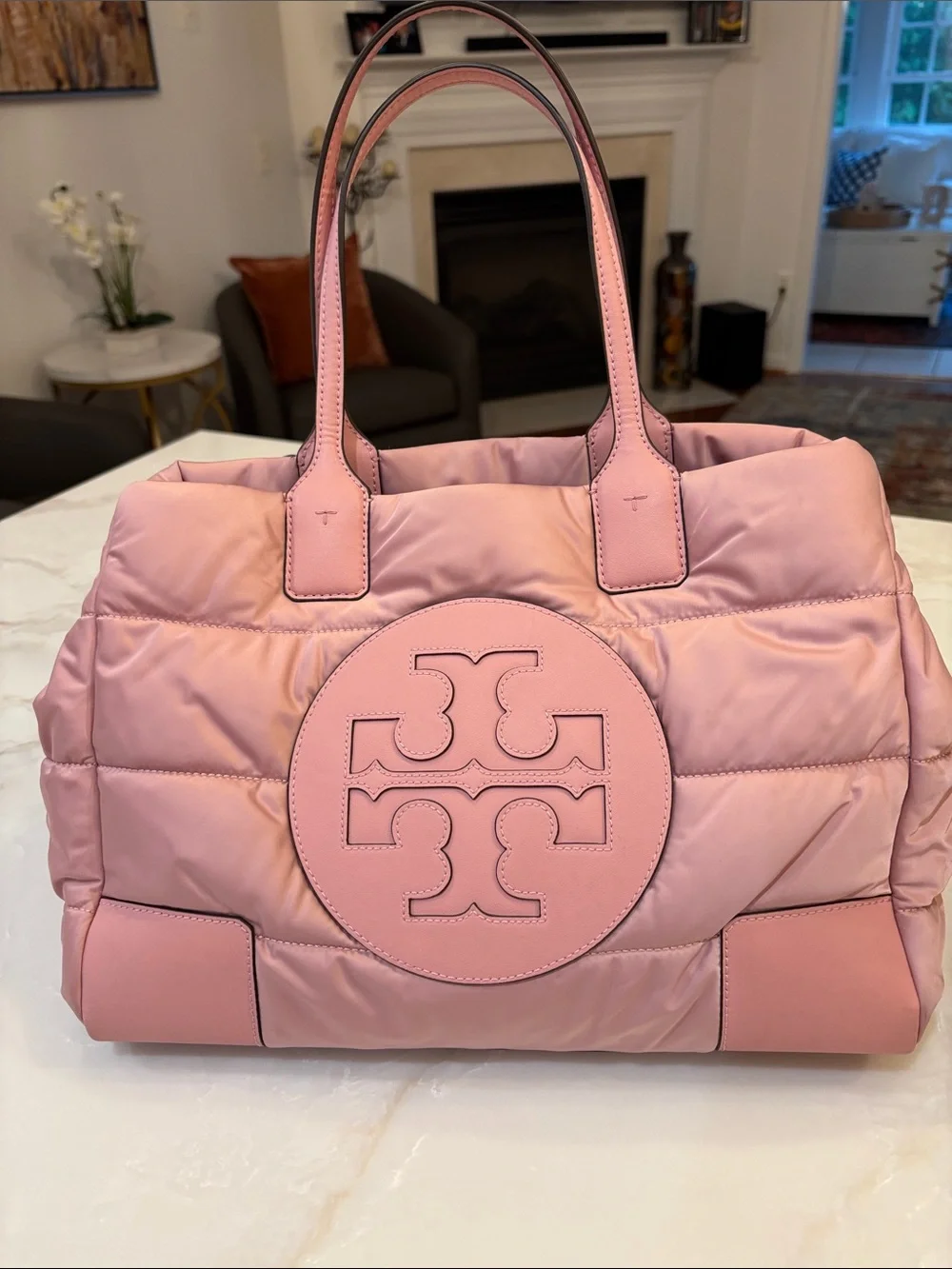 Tory Burch Blush Quilted Logo Tote